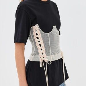 Black T-Shirt with Cream Corset Overlay